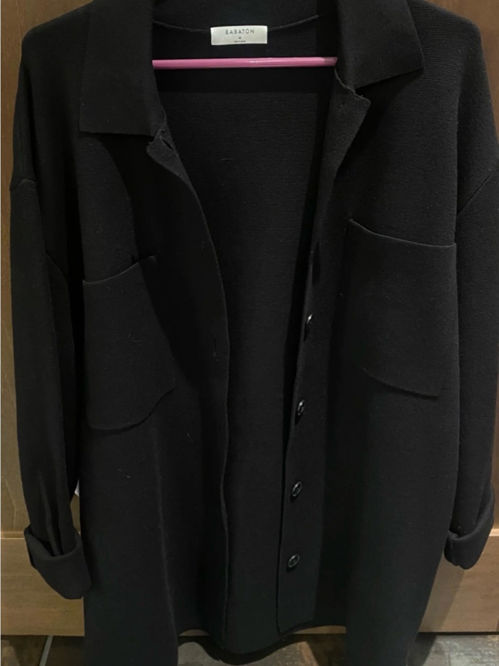Babaton Black Lightweight Button-Front Shirt Jacket